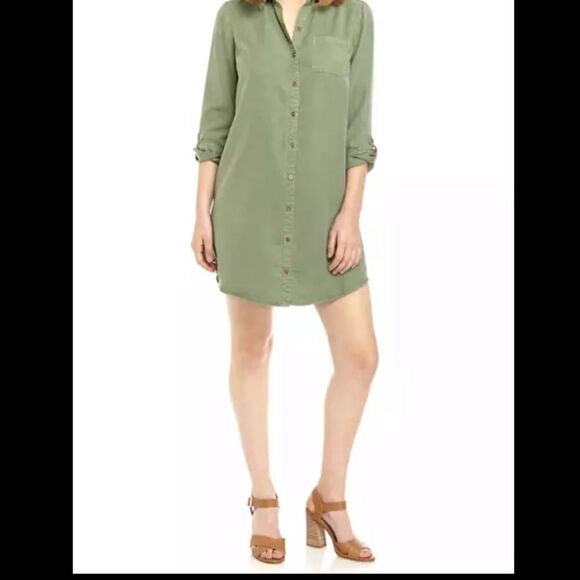 New Directions Women's Boyfriend Shirt Dress - Light olive green - Picture 1 of 10